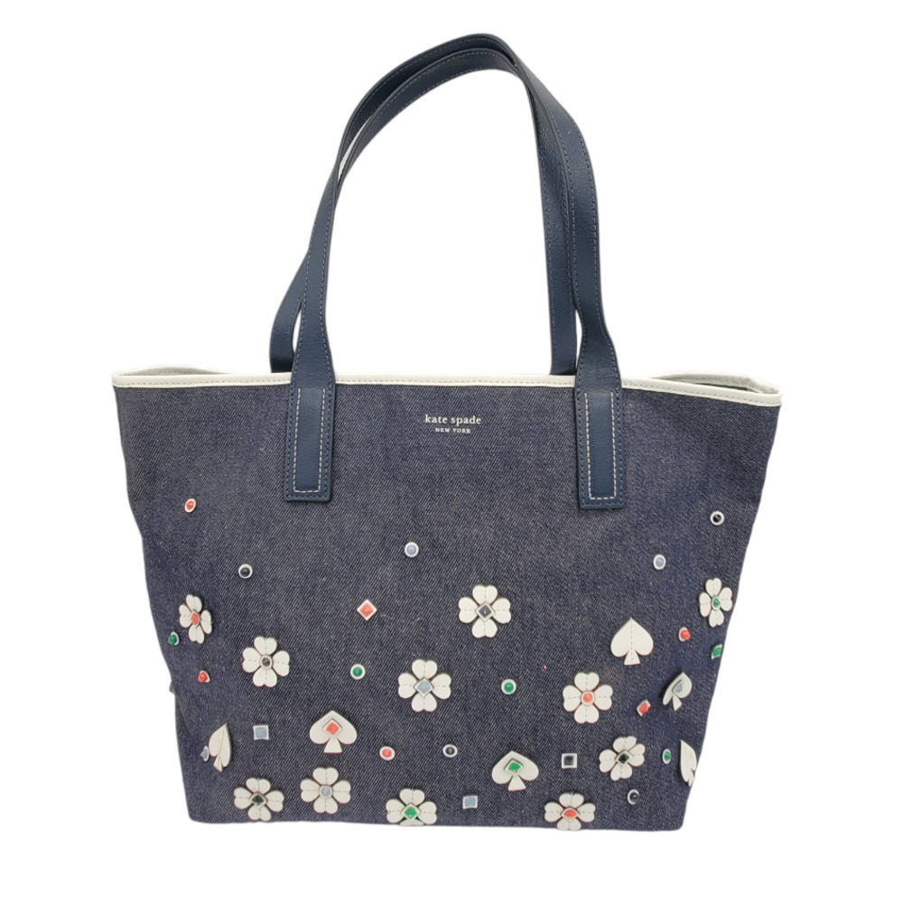 Vintage kate spade Navy Denim Floral Appliqué Tote